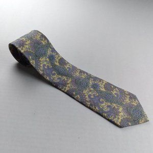 CLAIBORNE Mens Tie Yellow Blue Green Purple Paisley Print Classic 100% Silk